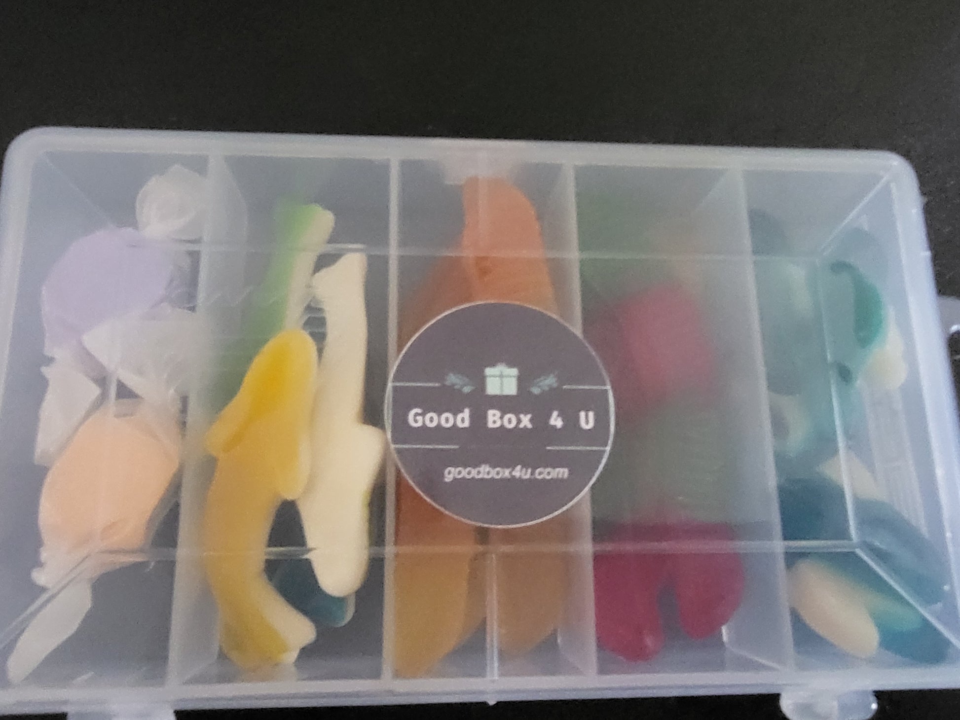 gummy tackle box (A mix of our most popular candies, nut free) gum and sour in a variety of fun themes Make a fishing tackle box